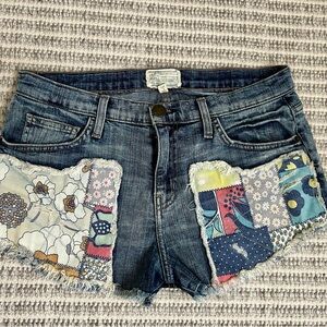 Current/Elliott Blue Jean Shorts with Multicolor Patchwork